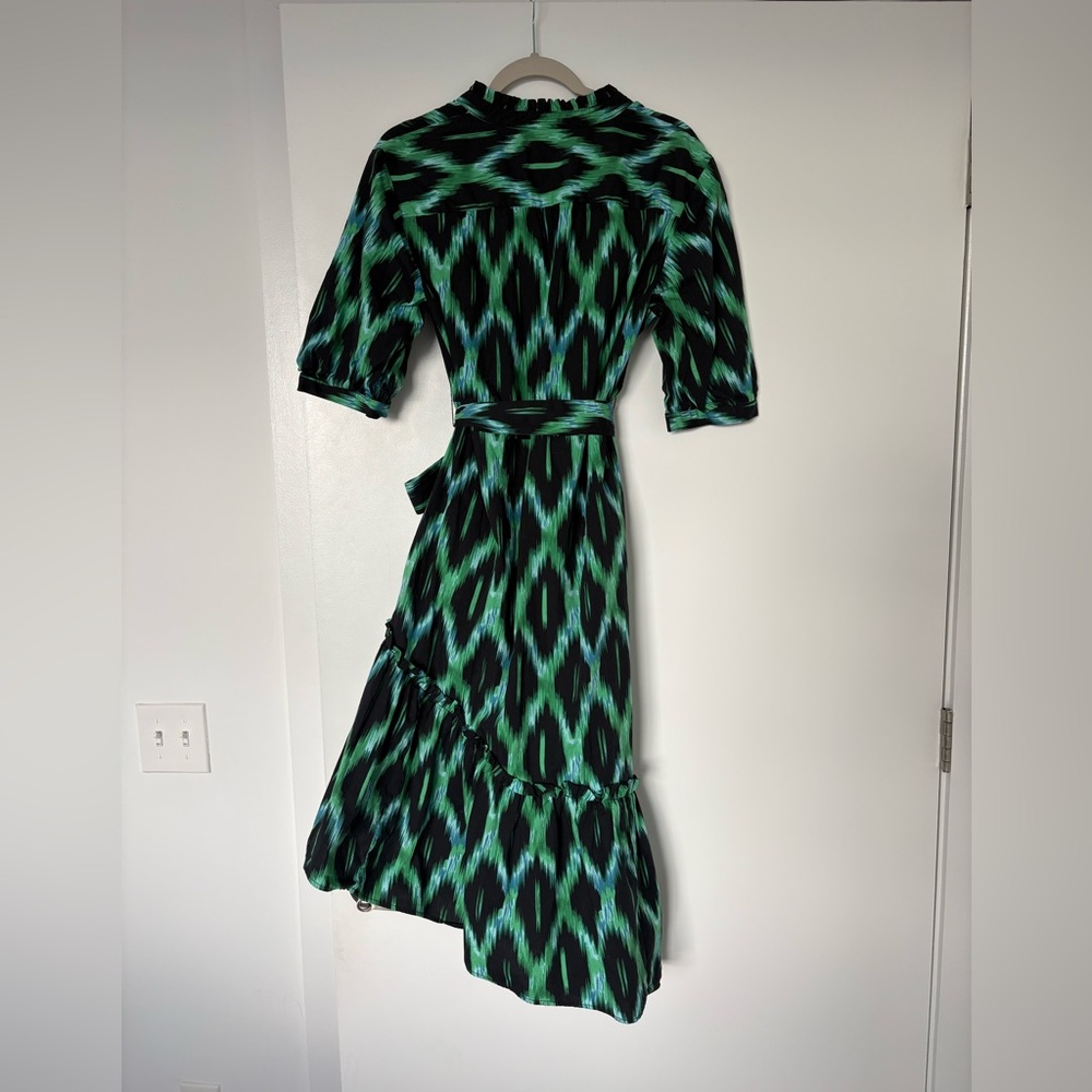 Scoop Green Ikat Midi Dress, Boho Chic Rich Mom Size L - Picture 5 of 9